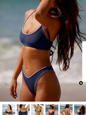 BERLOOK navy with shark teeth trim Bikini Set - Women's Swim